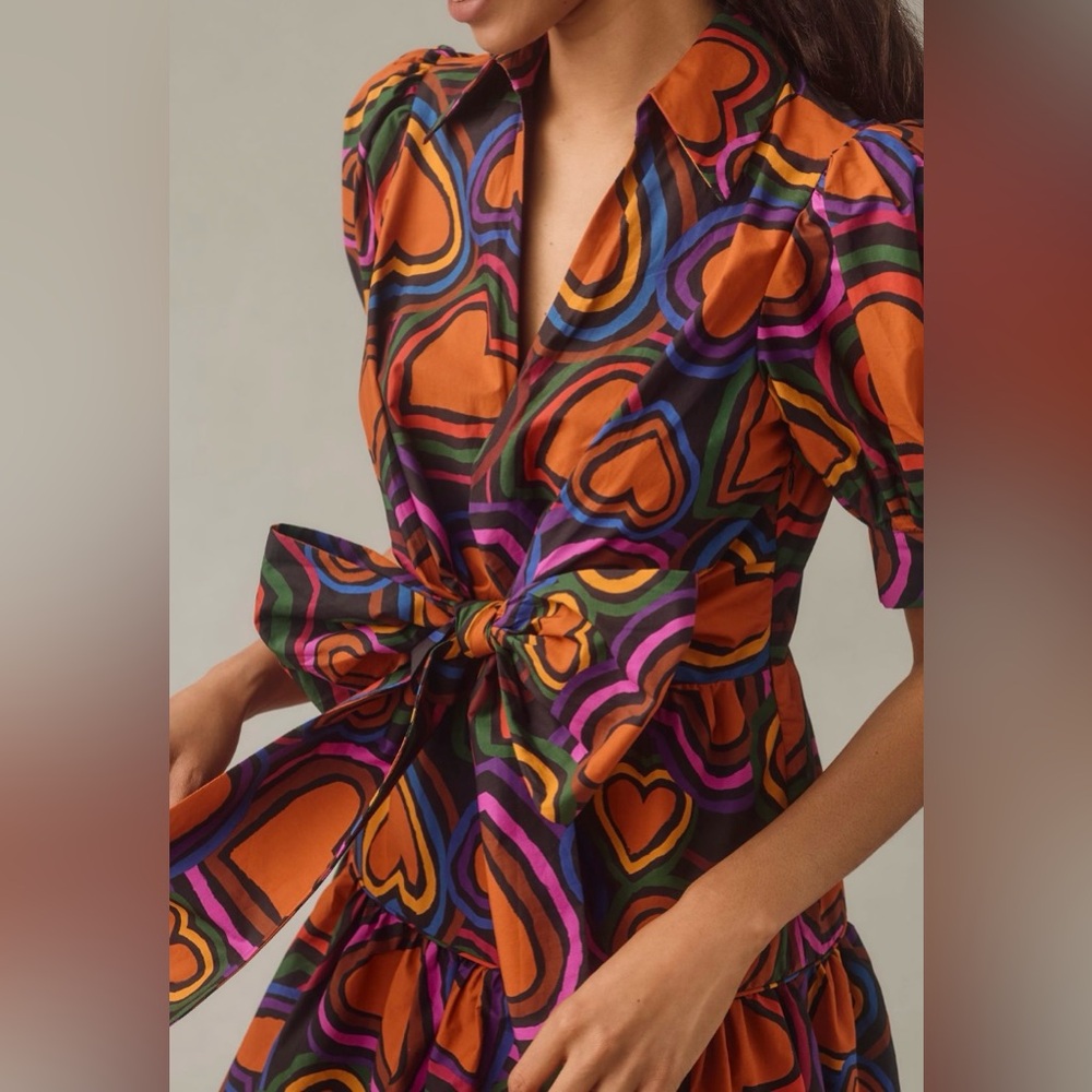 Farm Rio Heart Print Front-Bow Mini Dress - Picture 2 of 12